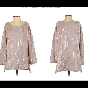 Free People Pink Sequin Pull Over